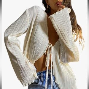 Romantic Oversized Tie Front Blouse NWT
